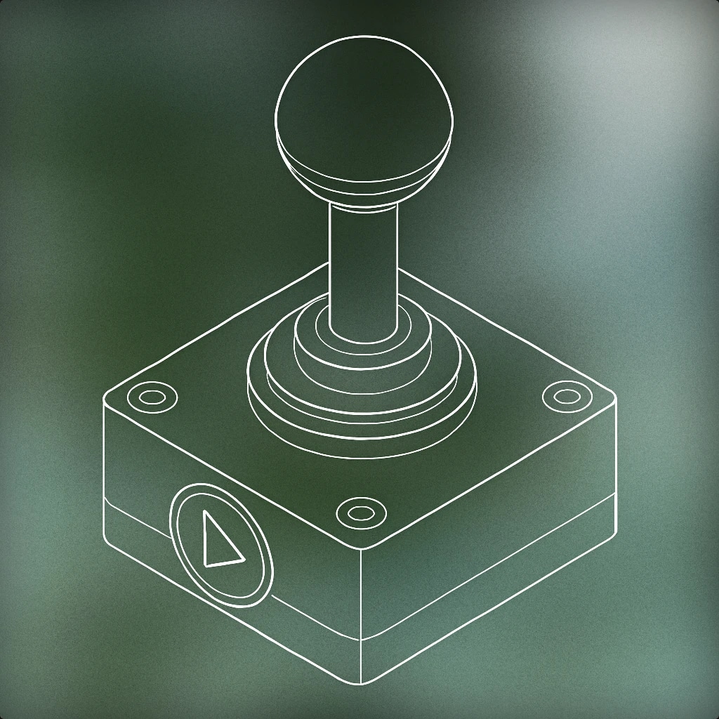 Cover of a stylized arcade game joystick with a prominent play button integrated into its base for Free Game sound effects
