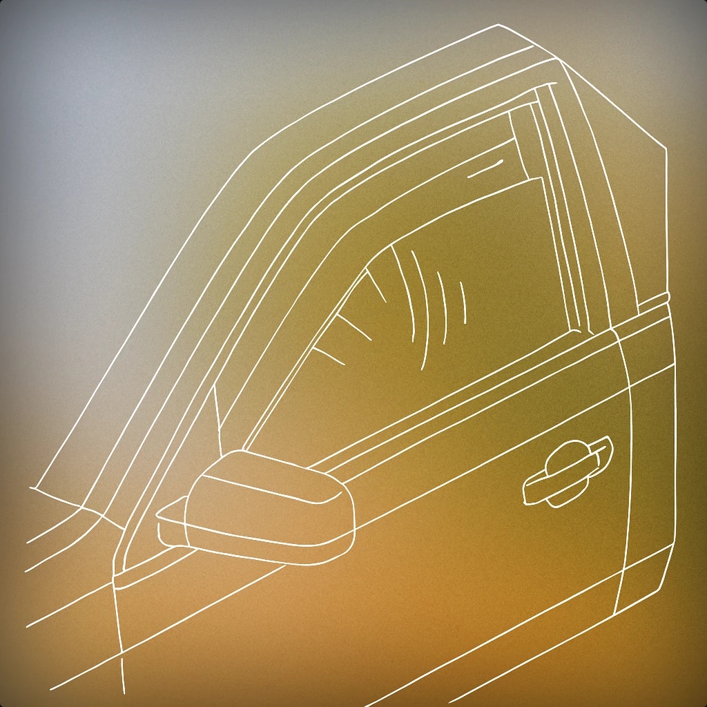 Cover of partially open car window with subtle vibration lines emanating from the gap for Vehicle Window sound effects